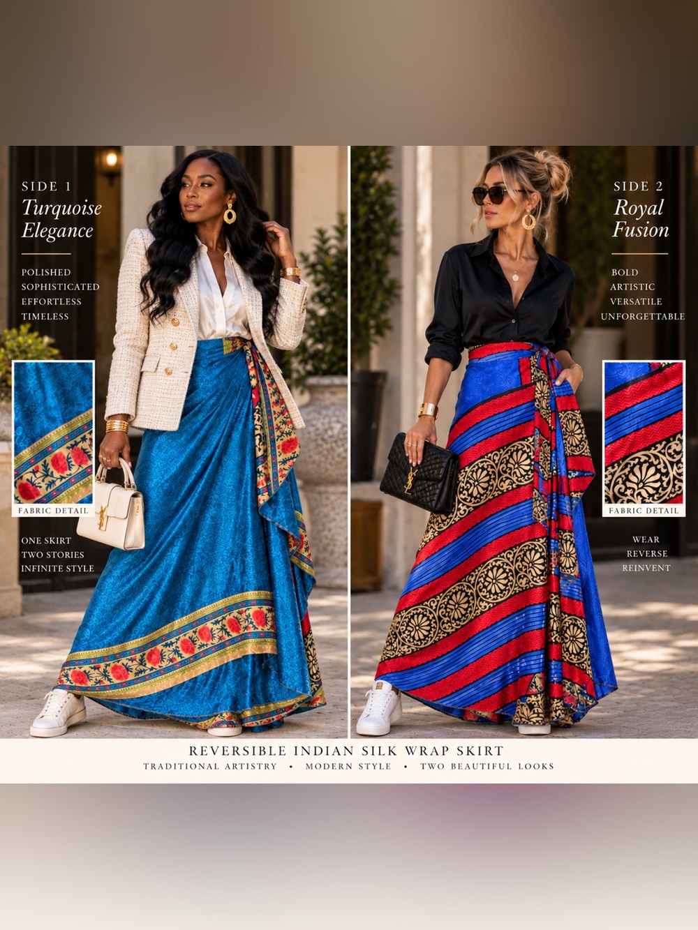 The Turquoise & Royal Fusion Reversible Indian Silk Wrap Skirt